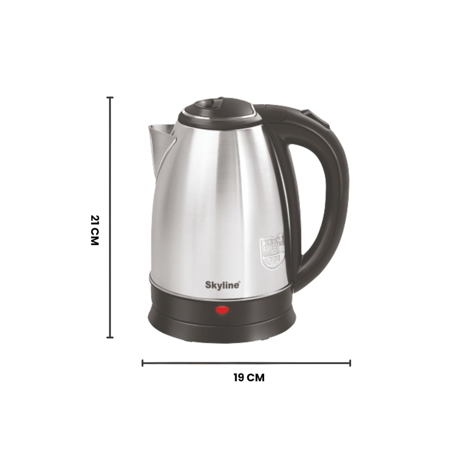 Skyline 1.2L Electric Kettle, 1500W Rapid Heating, Silver - Black, Stainless Steel, Automatic Cut-off