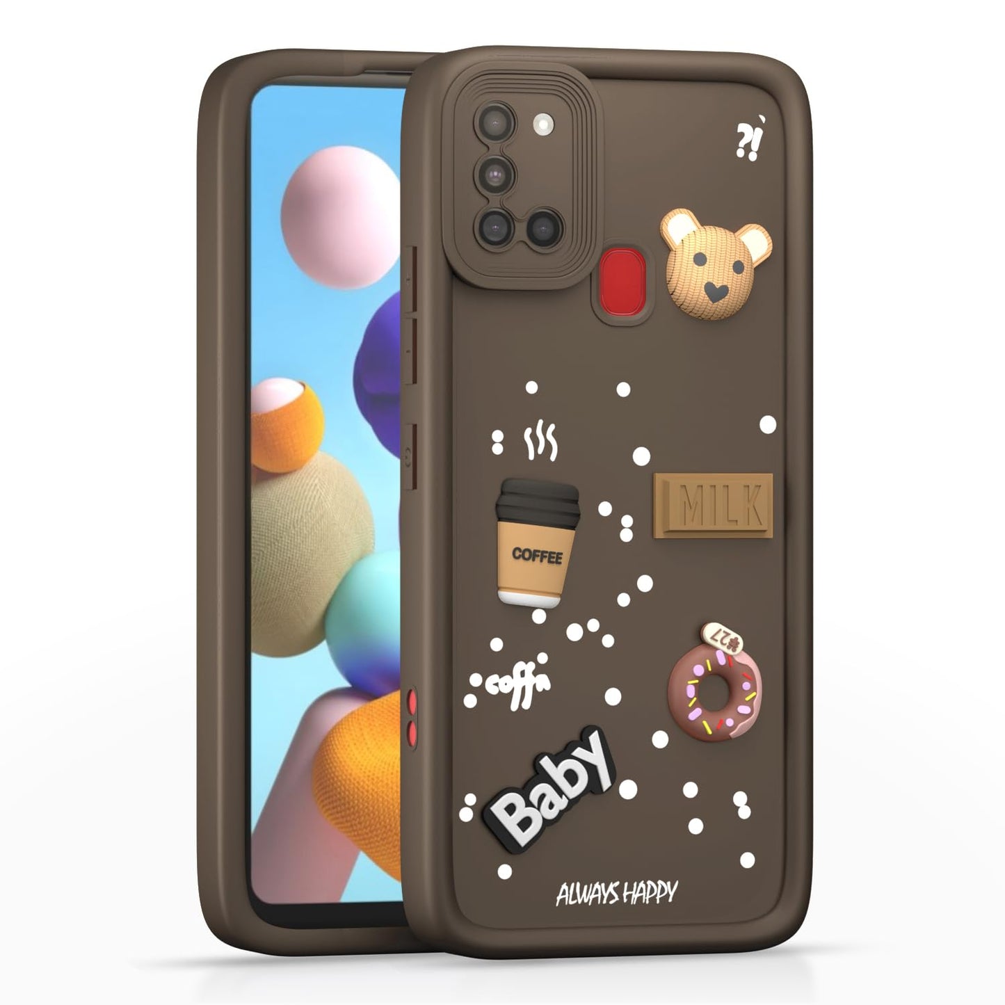 Amazon Basics Back Cover for Samsung Galaxy A21s | Cute Fun Cartoon 3D Bear Silicone Full Body Protection Bumper Cover (Black)