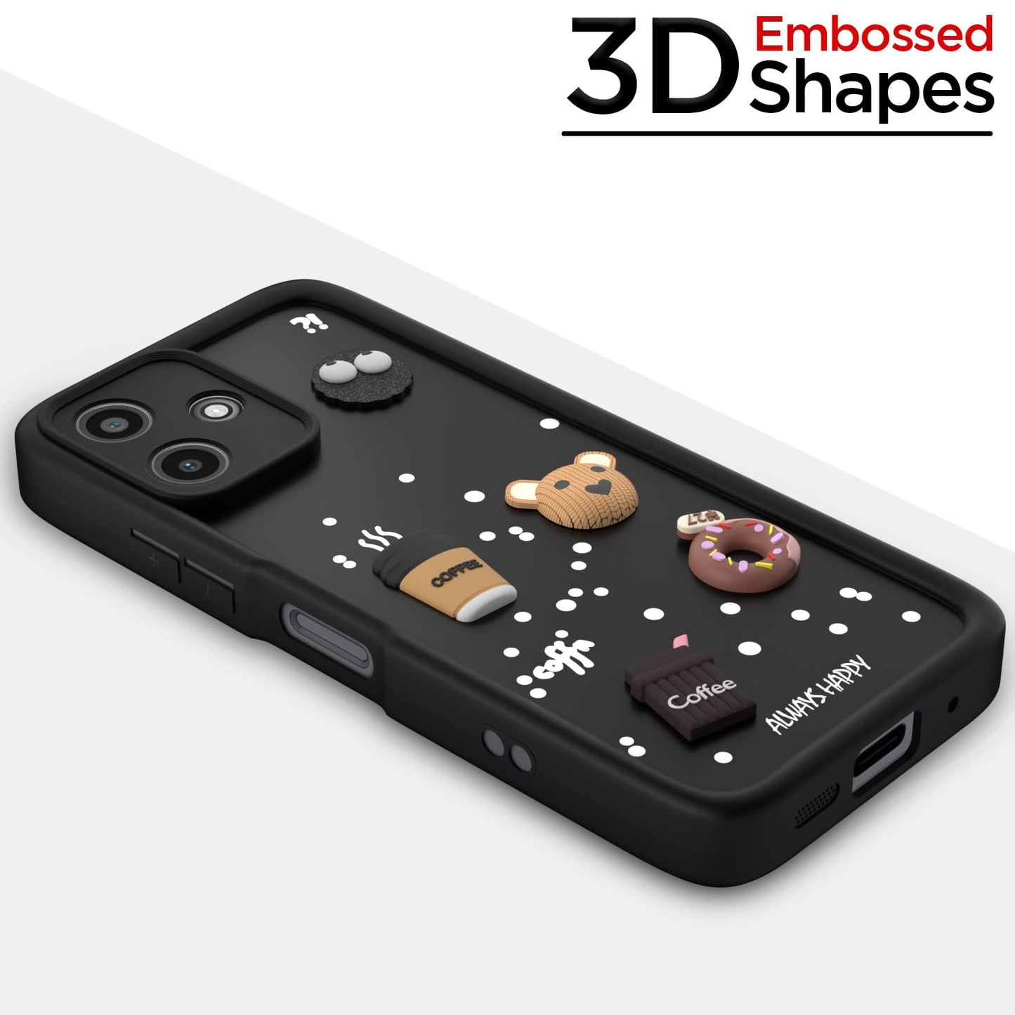 Amazon Basics Back Cover for Redmi 12 5G / Poco M6 Pro 5G | Cute Fun Cartoon 3D Bear Silicone Full Body Protection Bumper Cover (Black)