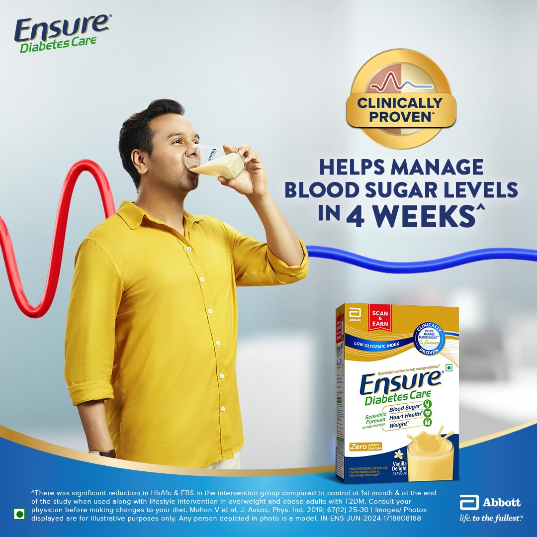 Ensure Diabetes Care Vanilla 375g Powder with High Fiber, Protein & 36 Nutrients | Helps Manage Blood Sugar Levels in 4 weeks