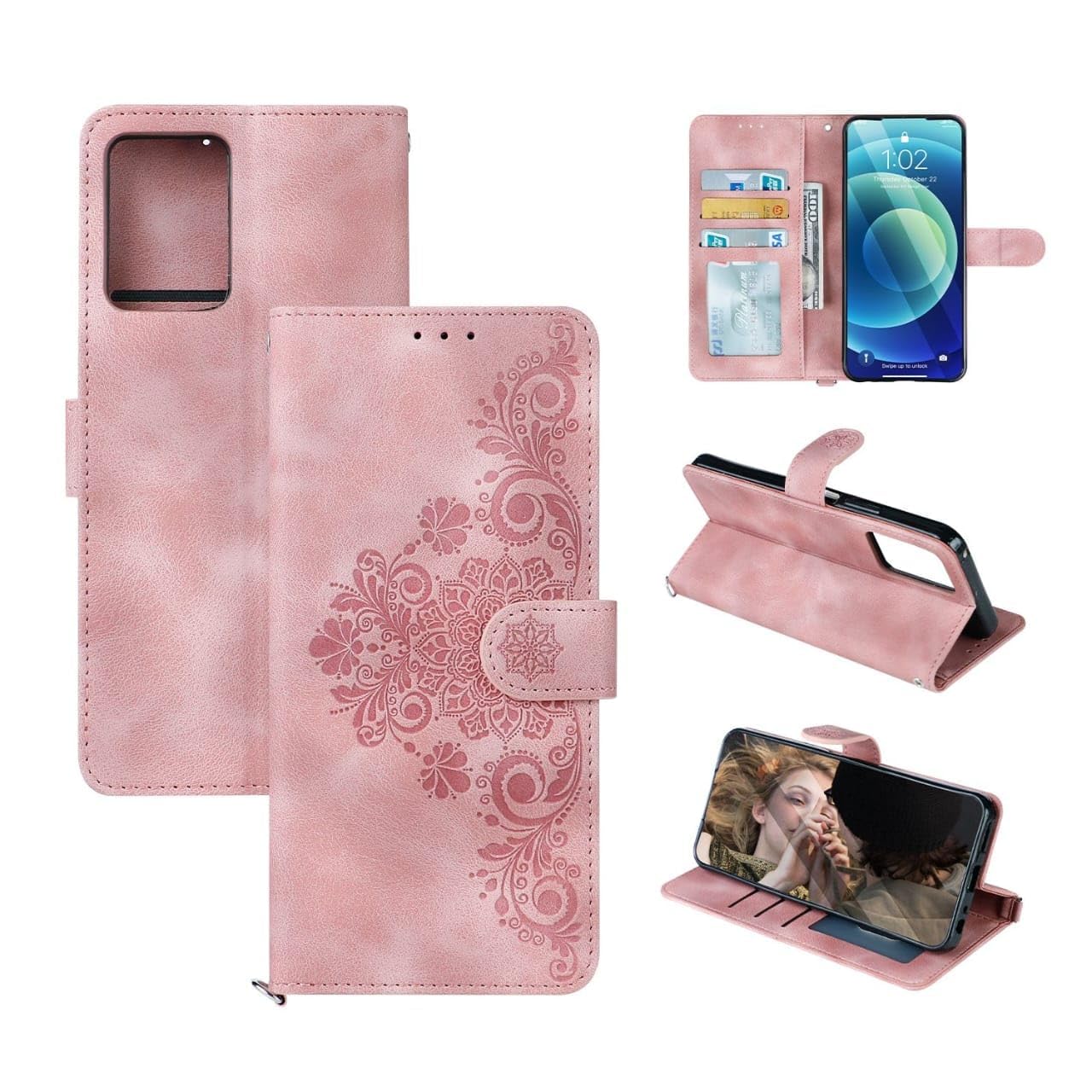 amazon basics Samsung Galaxy A26 5G Flip Cover | Card Pockets Wallet & Stand | Flip Cover for Samsung Galaxy A26 5G (Pink Flower)