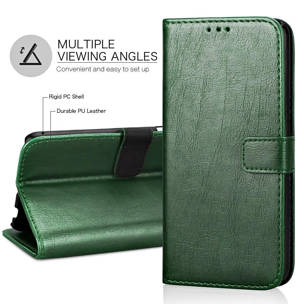 SHINESTAR Redmi A3 (2024) / Redmi A3x / Poco C61 Flip Back Cover | PU Leather Flip Cover Wallet Case with TPU Silicone Case Back Cover for Redmi A3 (2024) / Redmi A3x / Poco C61 - Unique Green