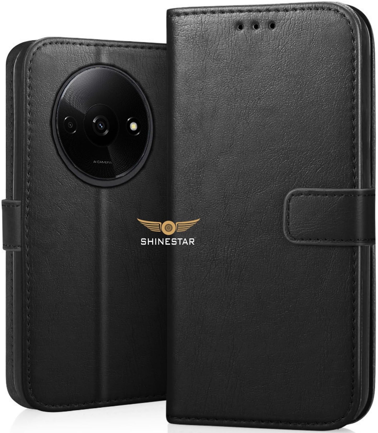 SHINESTAR Redmi A3 (2024) / Redmi A3x / Poco C61 Flip Back Cover | PU Leather Flip Cover Wallet Case with TPU Silicone Case Back Cover for Redmi A3 (2024) / Redmi A3x / Poco C61 - Unique Green