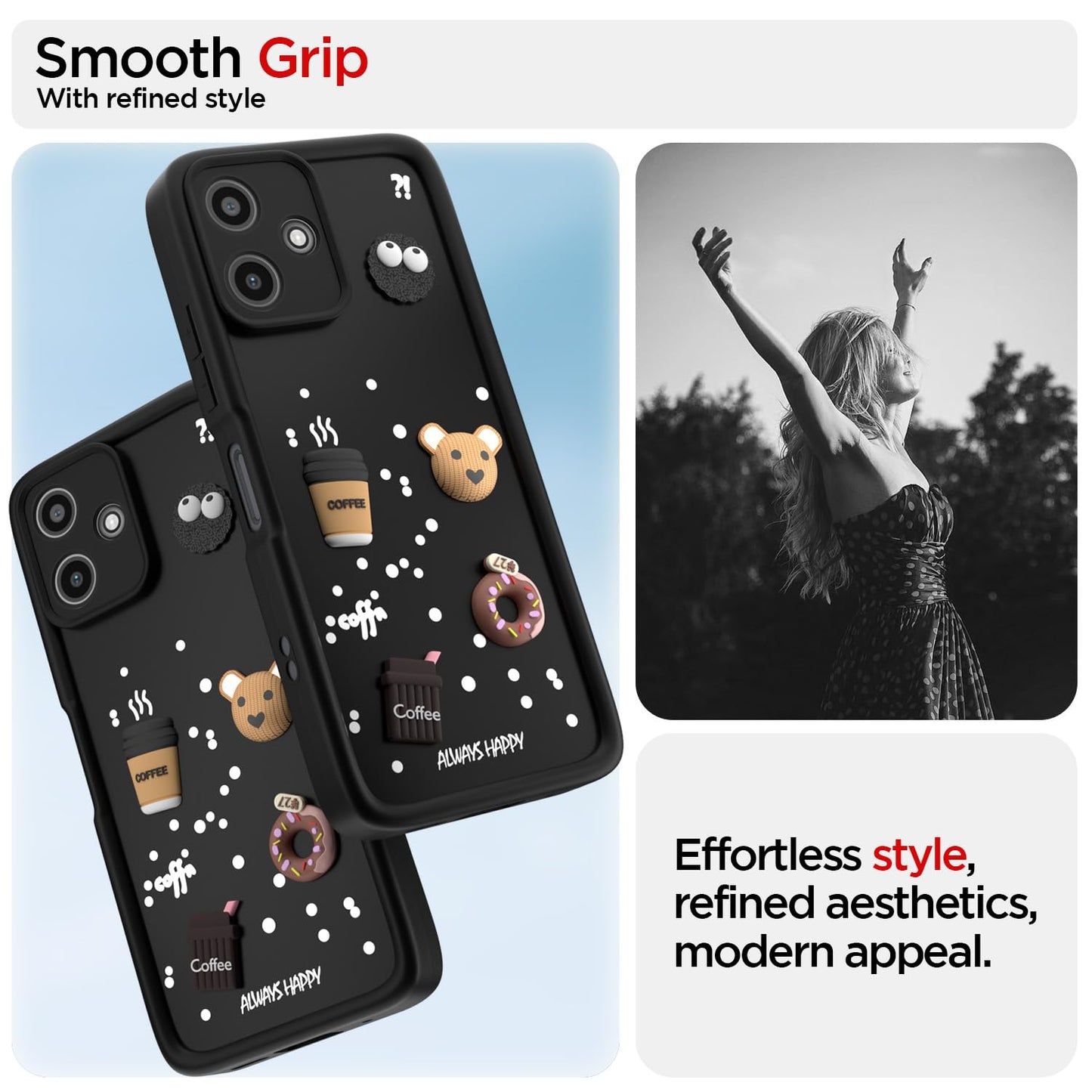 Amazon Basics Back Cover for Redmi 12 5G / Poco M6 Pro 5G | Cute Fun Cartoon 3D Bear Silicone Full Body Protection Bumper Cover (Black)