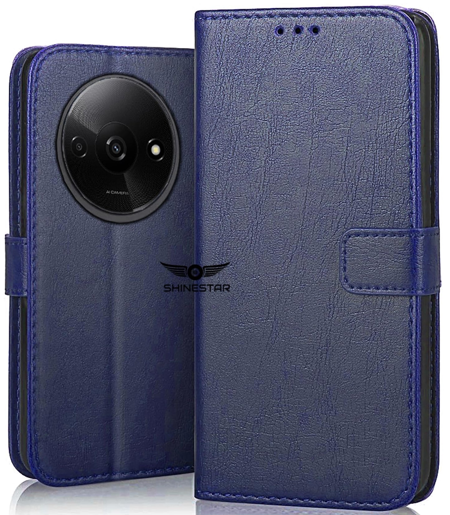 SHINESTAR Redmi A3 (2024) / Redmi A3x / Poco C61 Flip Back Cover | PU Leather Flip Cover Wallet Case with TPU Silicone Case Back Cover for Redmi A3 (2024) / Redmi A3x / Poco C61 - Unique Green