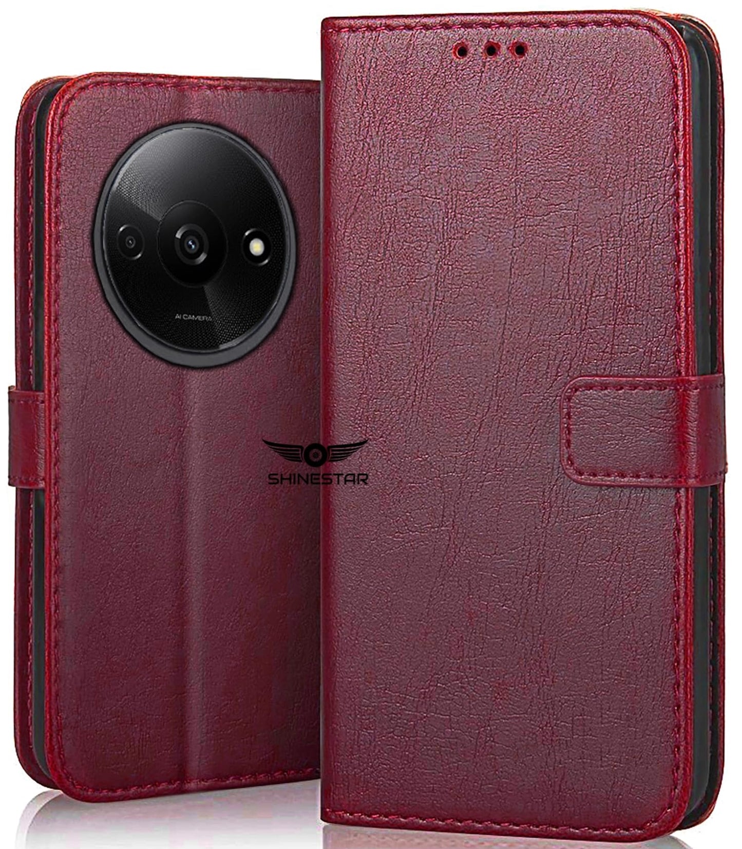 SHINESTAR Redmi A3 (2024) / Redmi A3x / Poco C61 Flip Back Cover | PU Leather Flip Cover Wallet Case with TPU Silicone Case Back Cover for Redmi A3 (2024) / Redmi A3x / Poco C61 - Unique Green