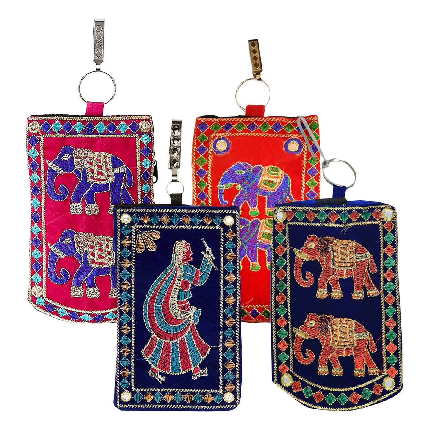 Kuber Industries Mobile Cover | Mobile Cover with Saree Hook | Mobile Bag Pouch for Woman | Wedding Mobile Cover | Embroided Velvet Mobile Cover | Pack of 2 | Assorted