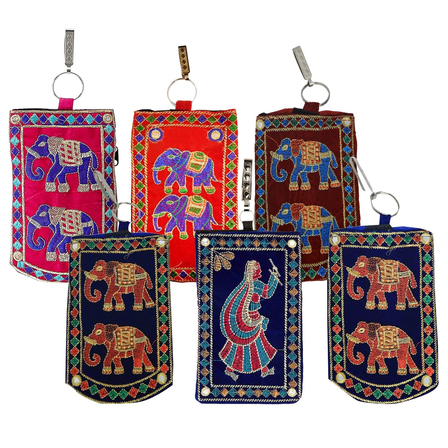 Kuber Industries Mobile Cover | Mobile Cover with Saree Hook | Mobile Bag Pouch for Woman | Wedding Mobile Cover | Embroided Velvet Mobile Cover | Pack of 2 | Assorted