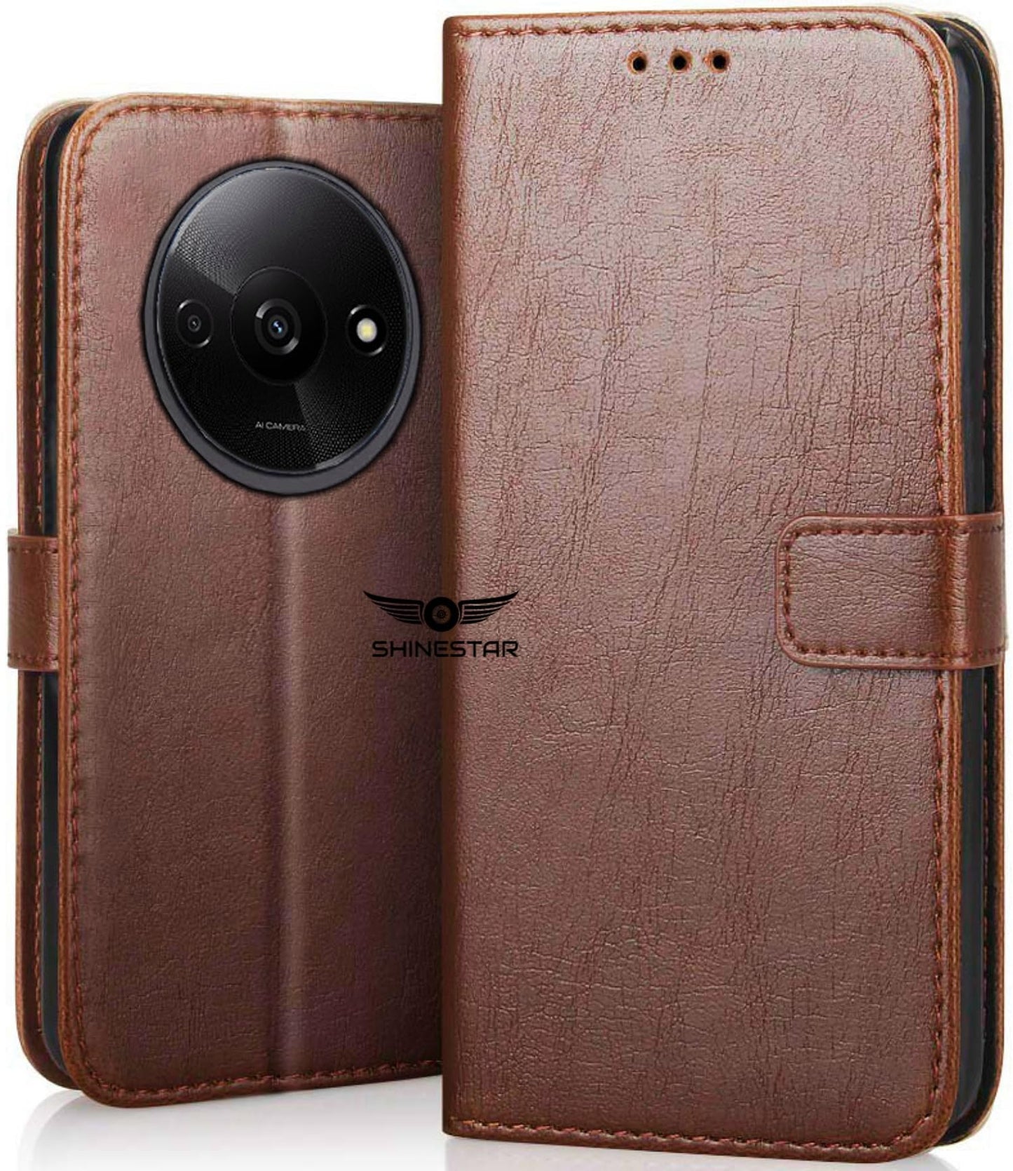 SHINESTAR Redmi A3 (2024) / Redmi A3x / Poco C61 Flip Back Cover | PU Leather Flip Cover Wallet Case with TPU Silicone Case Back Cover for Redmi A3 (2024) / Redmi A3x / Poco C61 - Unique Green