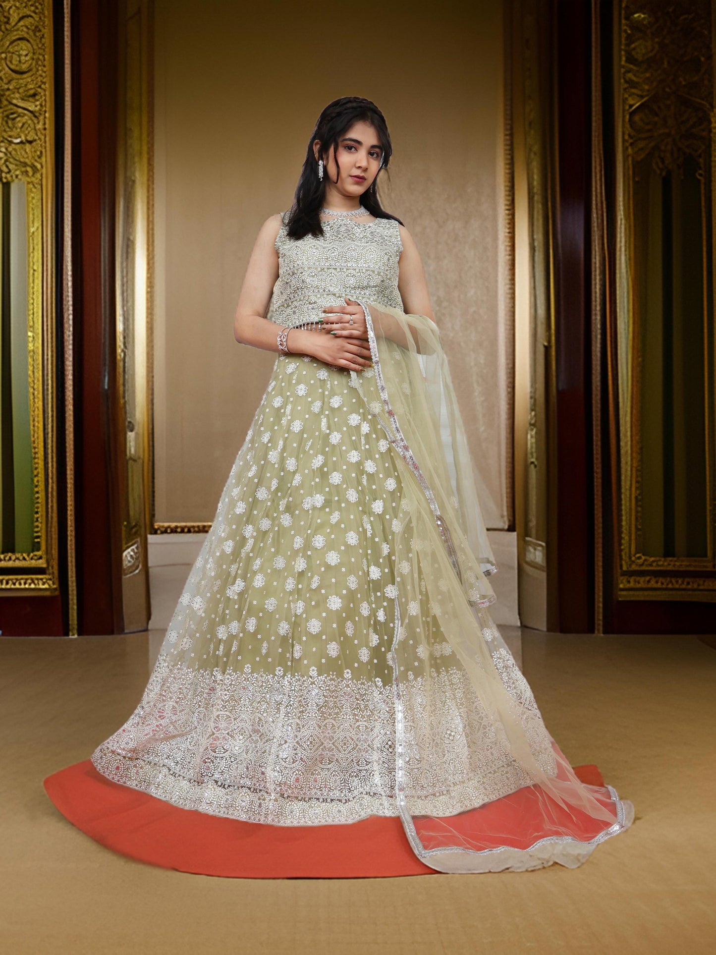 Embellished Flared Lehenga Choli Set with Dupatta by Shreekama-5