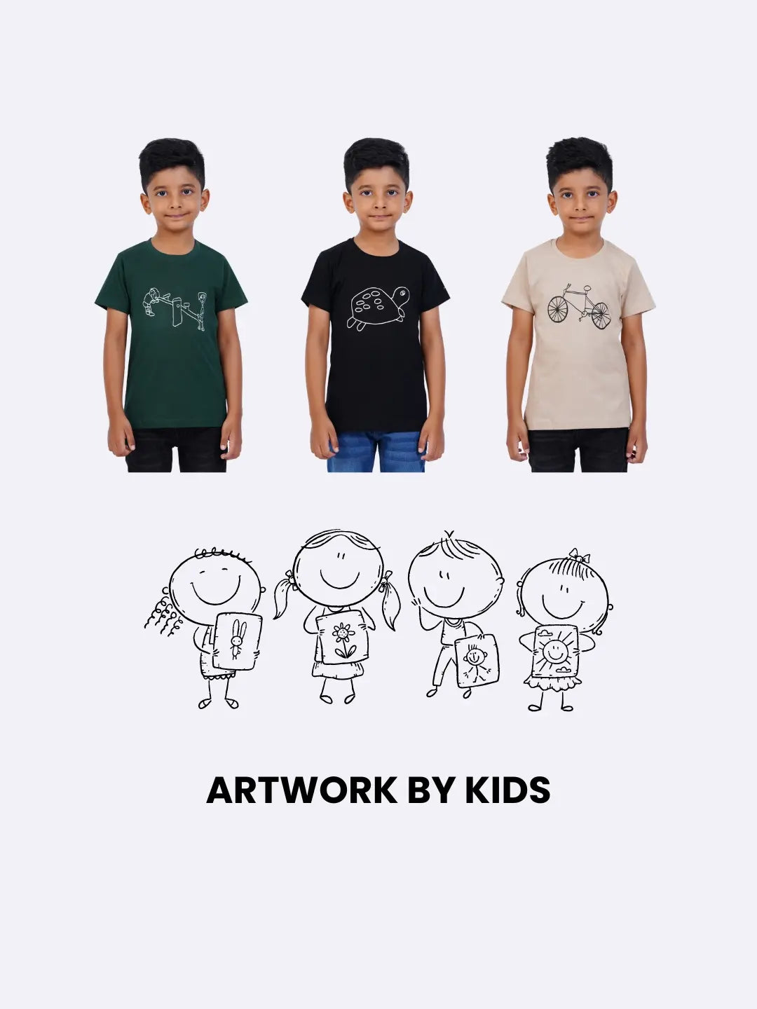 Cotton Twining T-shirt for Family - Printed Drawn (Tortoise)-2