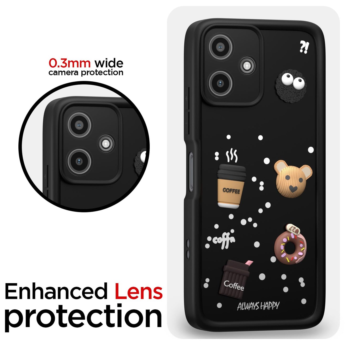 Amazon Basics Back Cover for Redmi 12 5G / Poco M6 Pro 5G | Cute Fun Cartoon 3D Bear Silicone Full Body Protection Bumper Cover (Black)