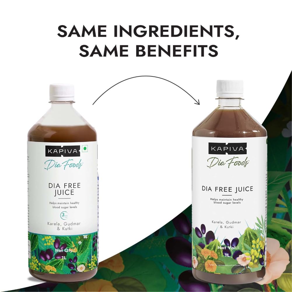Kapiva Dia Free Juice, 1L | Clinically Proven Diabetic care | Amla, Karela, Jamun, Guduchi & 7 More (Pack of 2)