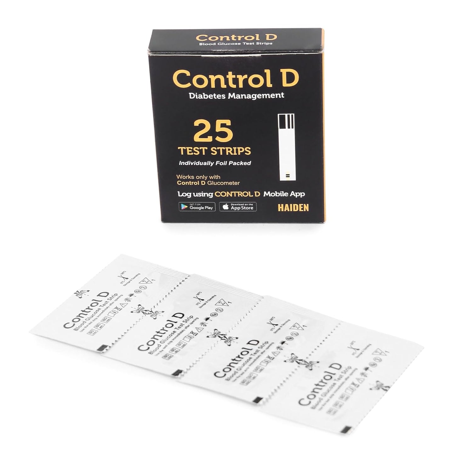 Control D CD25 Individual Single Foil Packed 25 Glucometer Strips