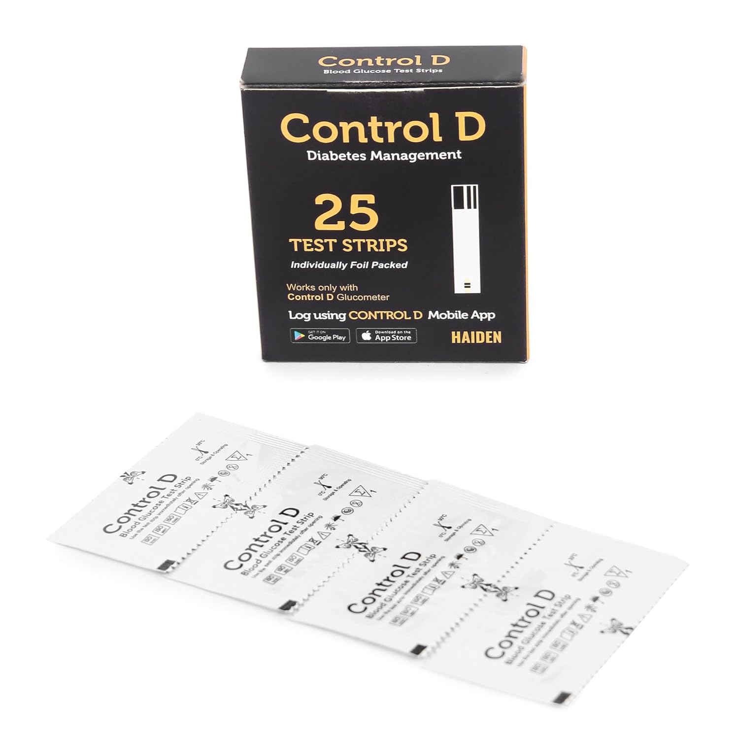 Control D CD25 Individual Single Foil Packed 25 Glucometer Strips