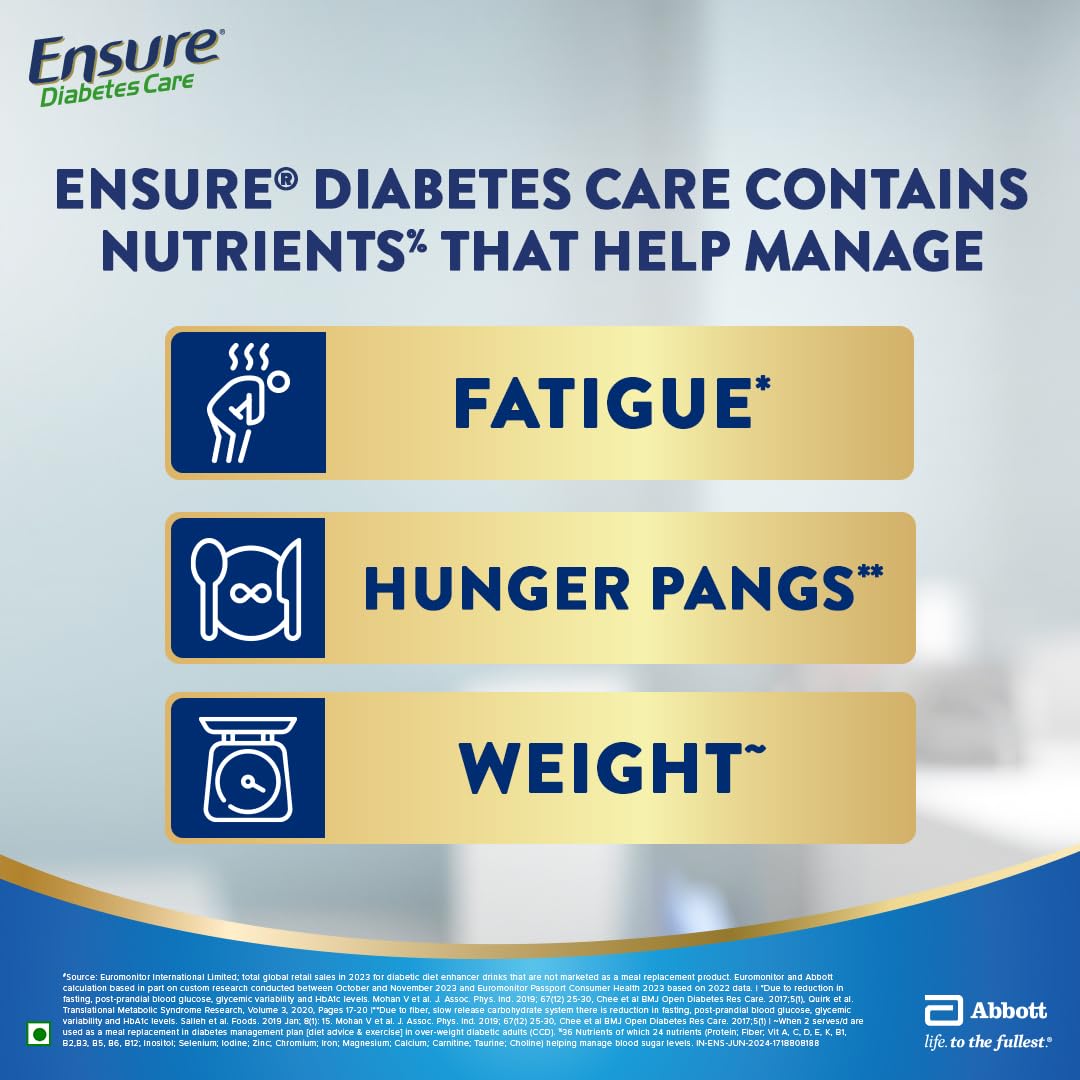 Ensure Diabetes Care Vanilla 375g Powder with High Fiber, Protein & 36 Nutrients | Helps Manage Blood Sugar Levels in 4 weeks