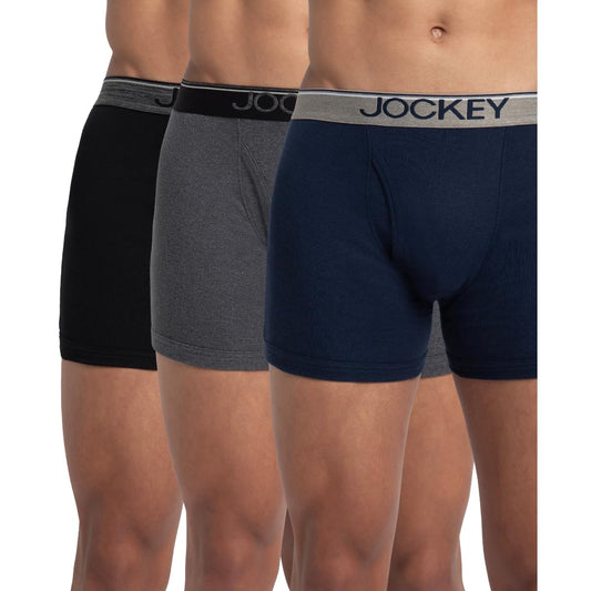 Jockey 8009 Men's Super Combed Cotton Rib Solid Boxer Brief with Ultrasoft Waistband (Pack of 3)