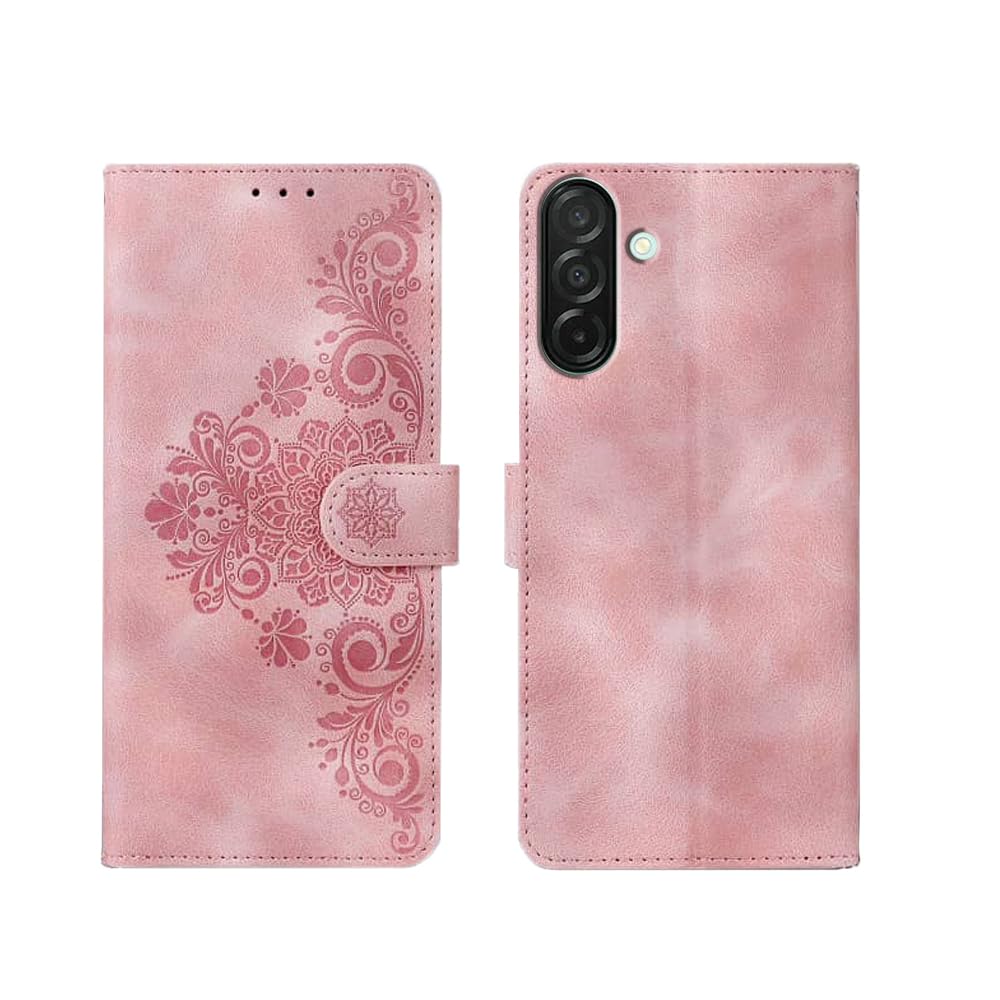 amazon basics Samsung Galaxy A26 5G Flip Cover | Card Pockets Wallet & Stand | Flip Cover for Samsung Galaxy A26 5G (Pink Flower)