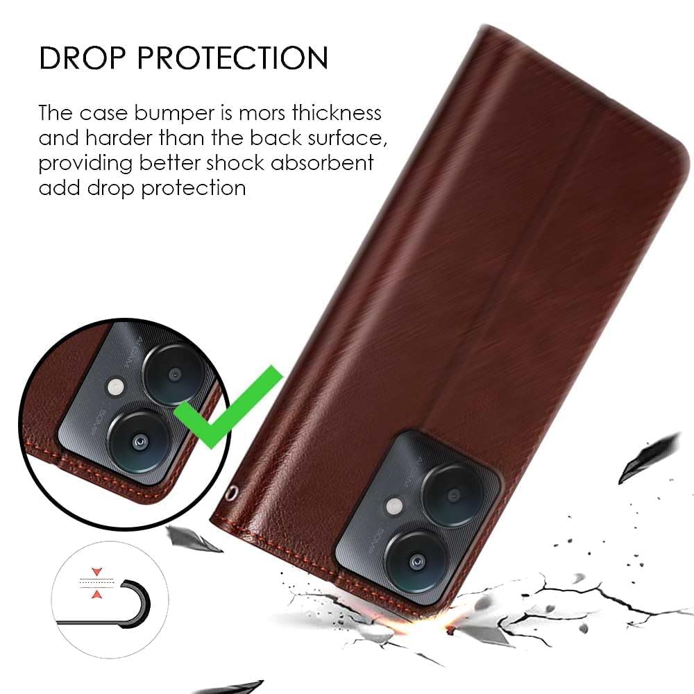 TOUCCH Flip case for Poco M6 5G| Leather Finish Cover & Flexible Stand Design | Card and Money Pocket | Brown