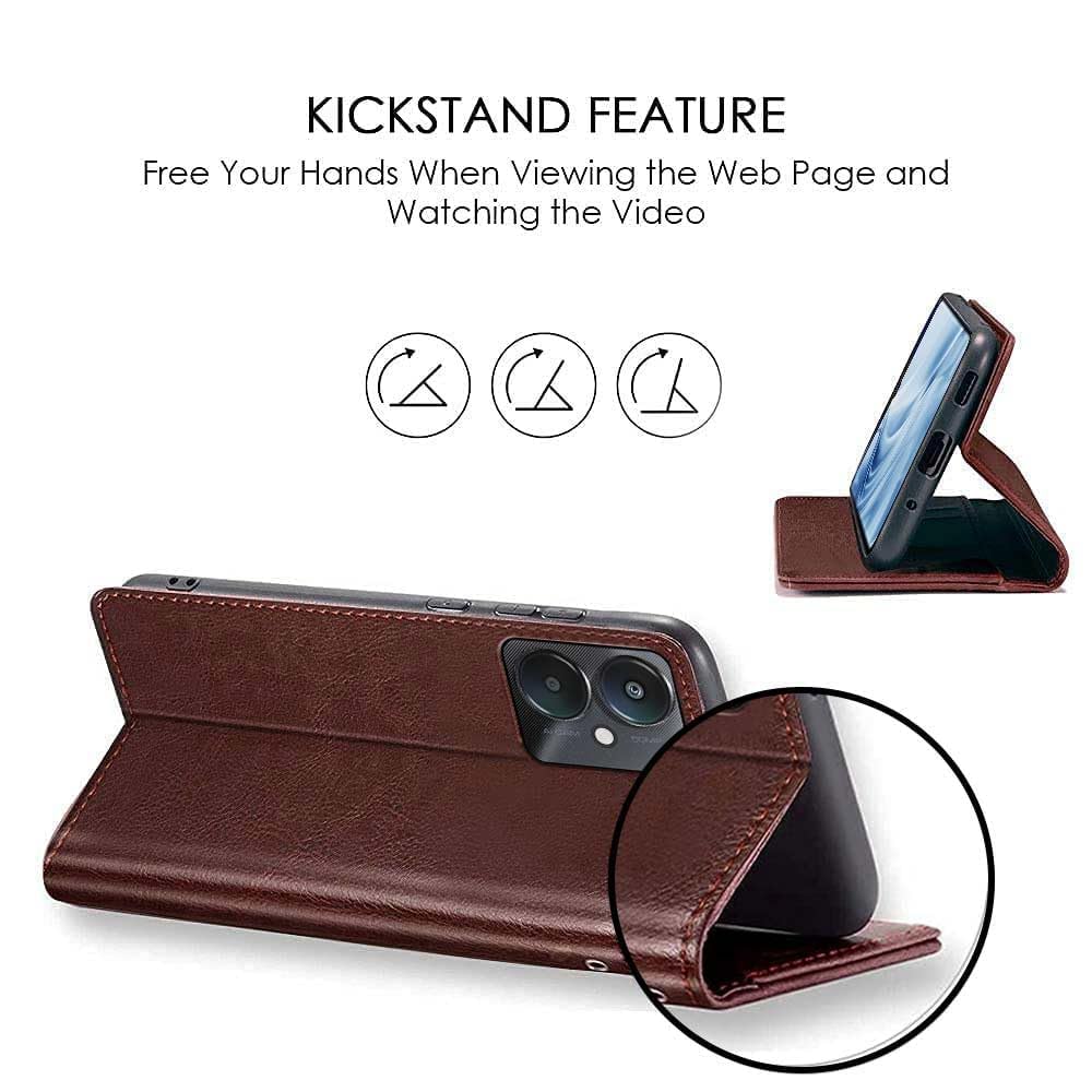 TOUCCH Flip case for Poco M6 5G| Leather Finish Cover & Flexible Stand Design | Card and Money Pocket | Brown