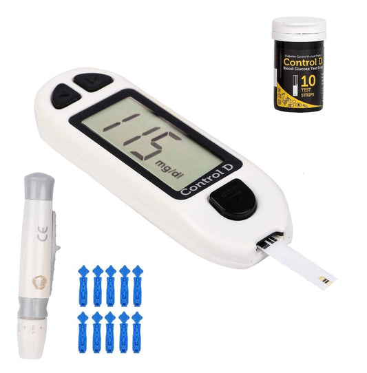 Control D Blood Glucose Sugar Testing Monitor with 10 Strips | Glucometer (White)