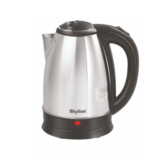 Skyline 1.2L Electric Kettle, 1500W Rapid Heating, Silver - Black, Stainless Steel, Automatic Cut-off