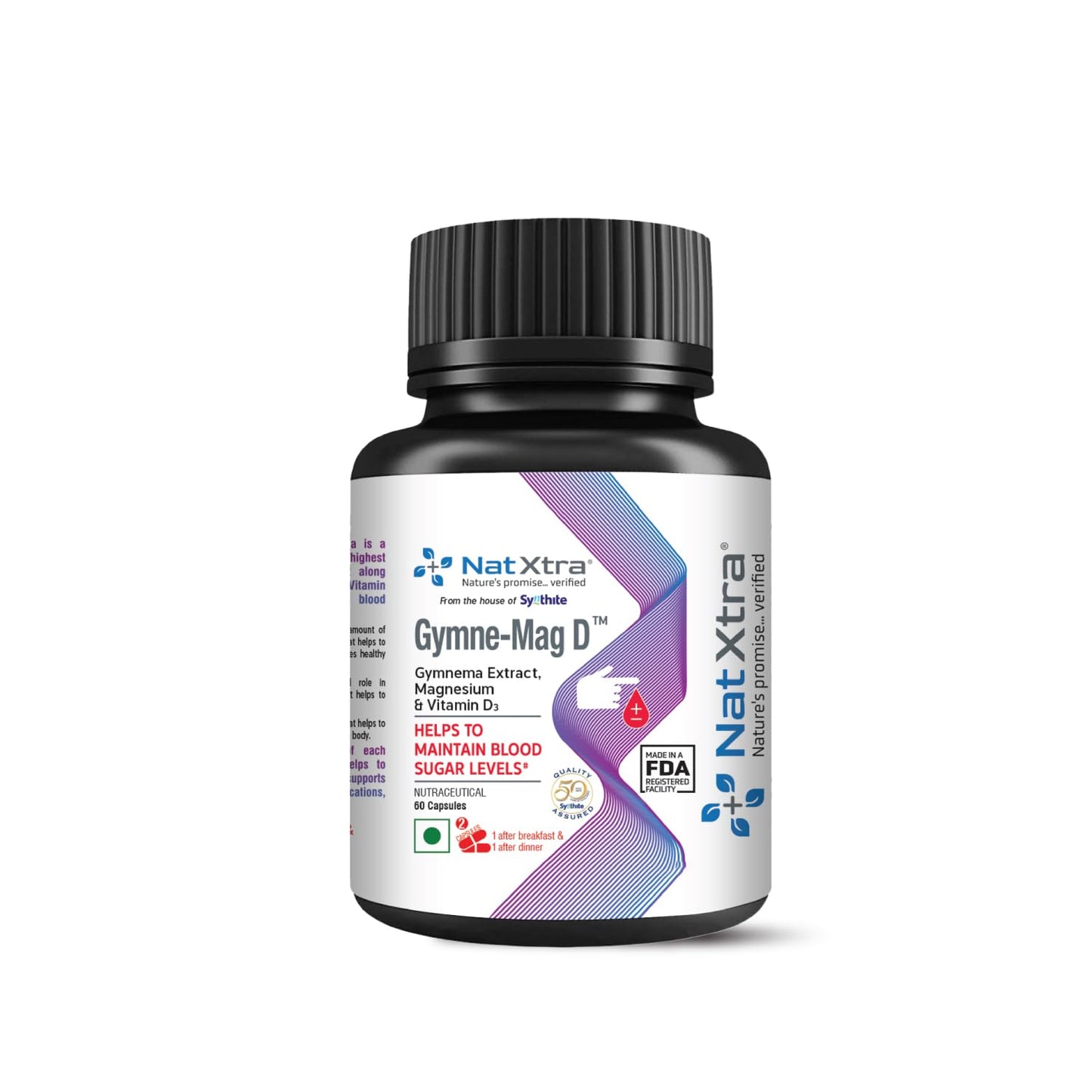Natxtra Gymne-Mag D | Blood Sugar Support Supplement | Gymnema Sylvestre, Magnesium, & Vitamin D3 | Reduces Cravings, Promotes Healthy Glucose Metabolism | 180 Capsules