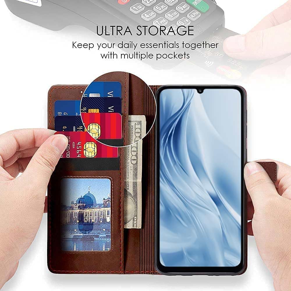 TOUCCH Flip case for Poco M6 5G| Leather Finish Cover & Flexible Stand Design | Card and Money Pocket | Brown