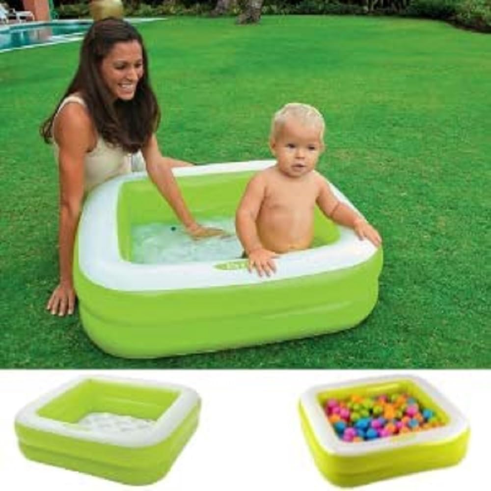 LONGMIRE Inflatable Baby Bath Tub Swimming Pool for Kids 3 Ft Square (Multicolor)