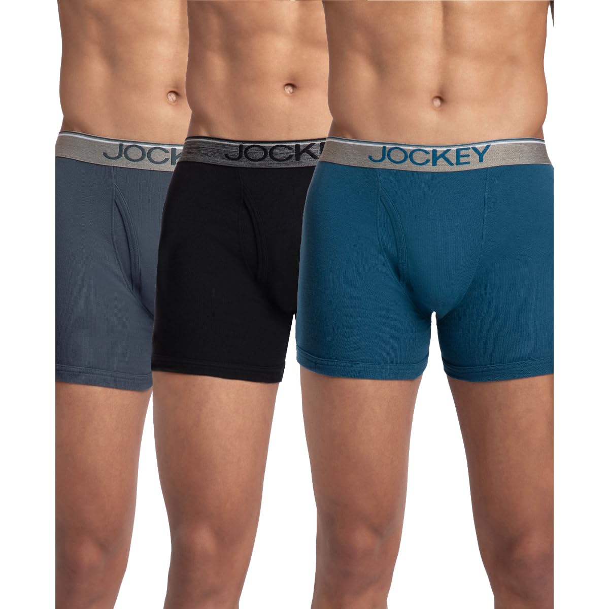 Jockey 8009 Men's Super Combed Cotton Rib Solid Boxer Brief with Ultrasoft Waistband (Pack of 3)