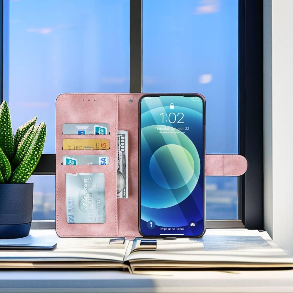 amazon basics Samsung Galaxy A26 5G Flip Cover | Card Pockets Wallet & Stand | Flip Cover for Samsung Galaxy A26 5G (Pink Flower)