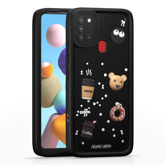 Amazon Basics Back Cover for Samsung Galaxy A21s | Cute Fun Cartoon 3D Bear Silicone Full Body Protection Bumper Cover (Black)