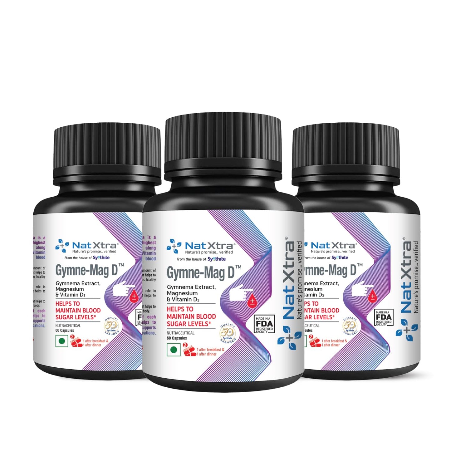 Natxtra Gymne-Mag D | Blood Sugar Support Supplement | Gymnema Sylvestre, Magnesium, & Vitamin D3 | Reduces Cravings, Promotes Healthy Glucose Metabolism | 180 Capsules