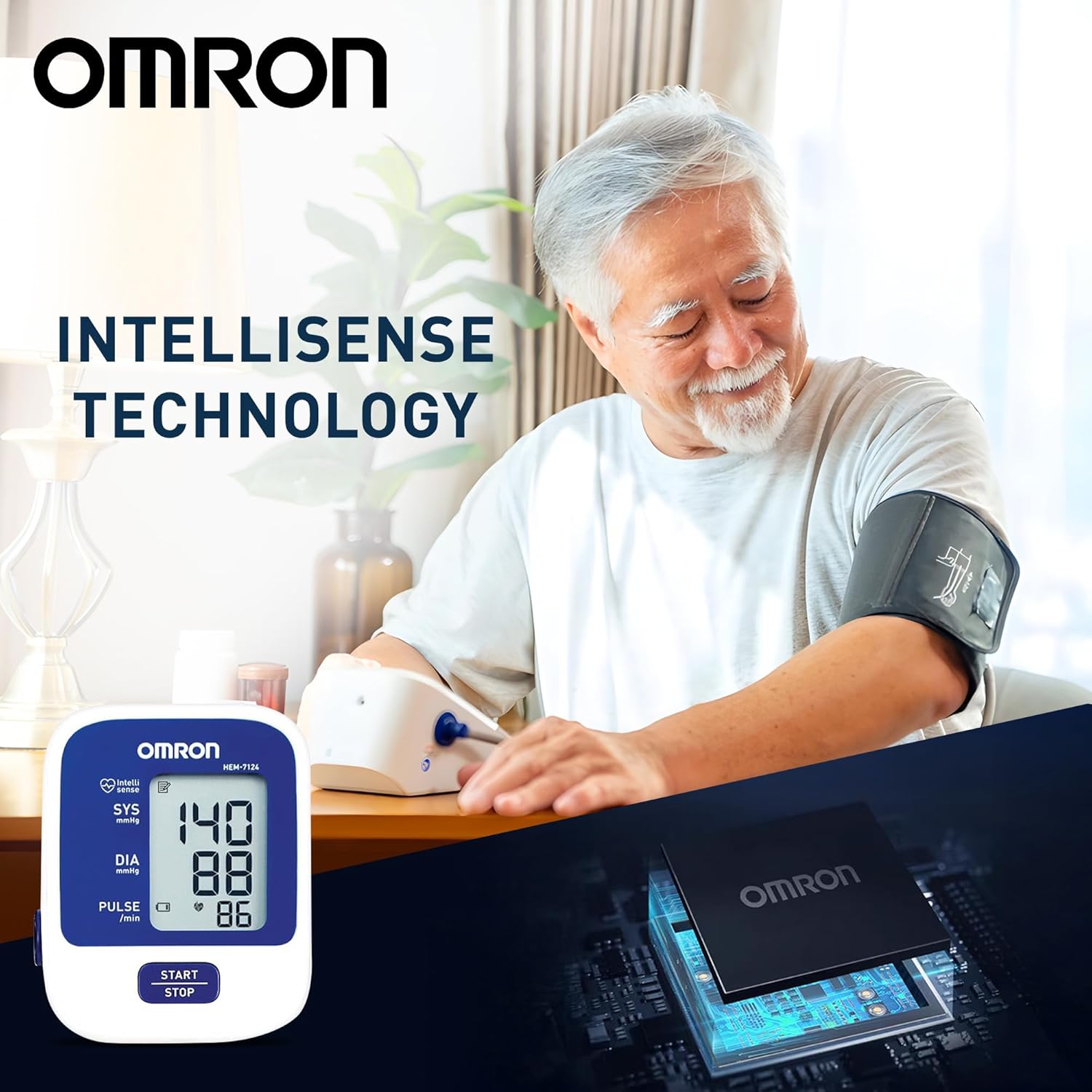Omron HEM 7124 Fully Automatic Digital Blood Pressure Monitor with Intellisense Technology For Most Accurate Measurement, White and Blue