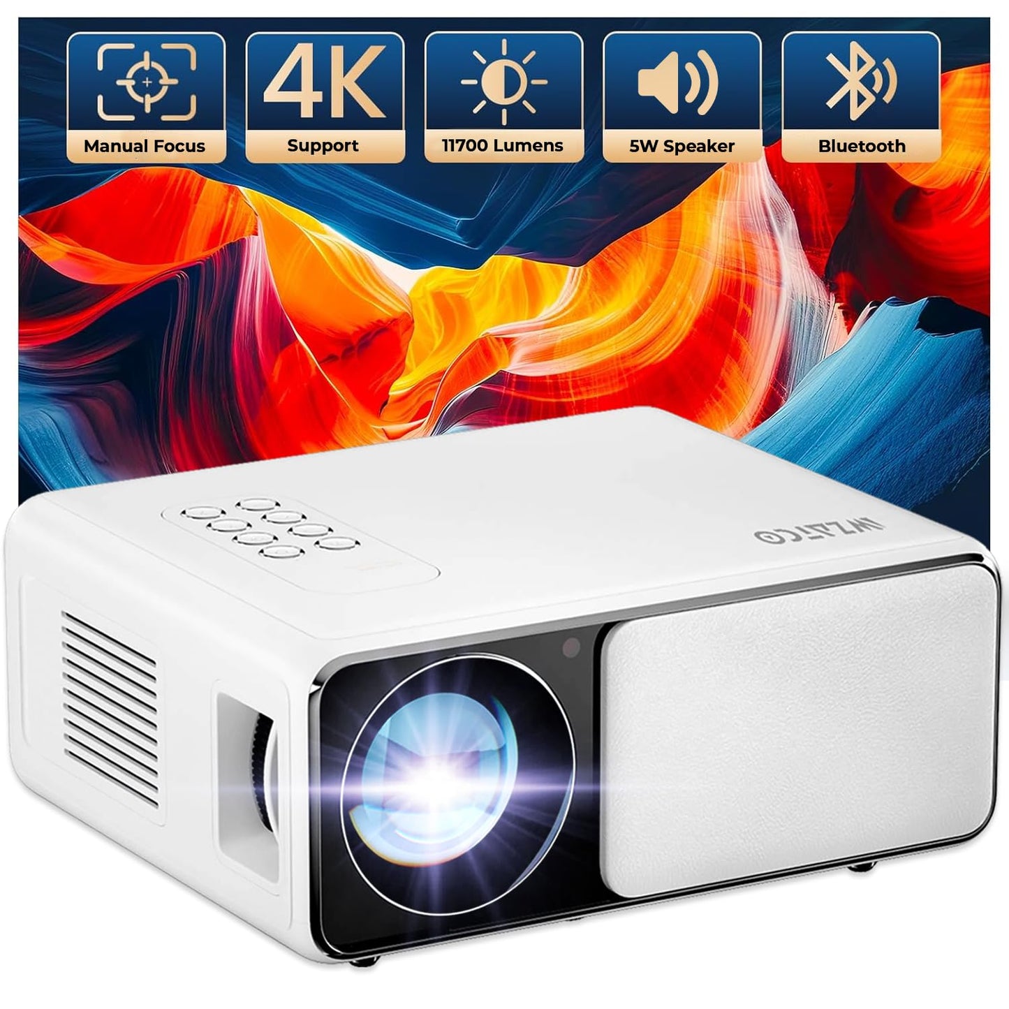 WZATCO Yuva Go Pro Fully Automatic Native 1080P Android 13.0 Smart Projector, Auto Focus, Auto 4D Keystone, 4X Brighter, 4K HDR Support, Rotatable Design, WiFi 6 & BT, Screen Mirroring, ARC, Black