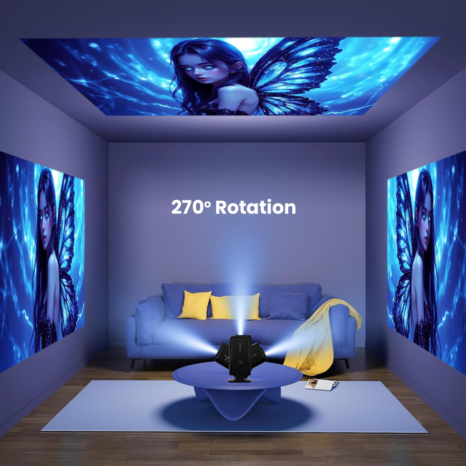 WZATCO Yuva Go Pro Fully Automatic Native 1080P Android 13.0 Smart Projector, Auto Focus, Auto 4D Keystone, 4X Brighter, 4K HDR Support, Rotatable Design, WiFi 6 & BT, Screen Mirroring, ARC, Black
