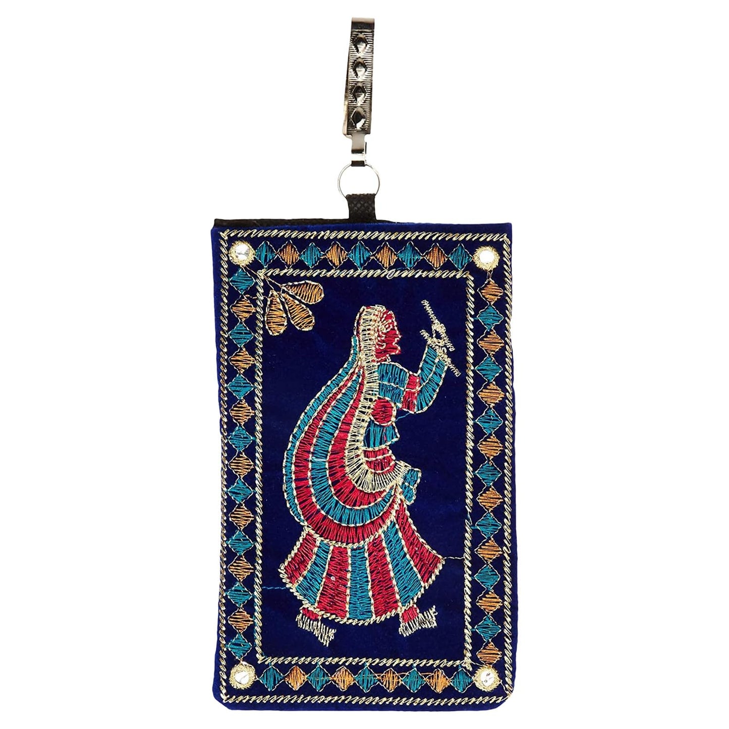 Kuber Industries Mobile Cover | Mobile Cover with Saree Hook | Mobile Bag Pouch for Woman | Wedding Mobile Cover | Embroided Velvet Mobile Cover | Pack of 2 | Assorted