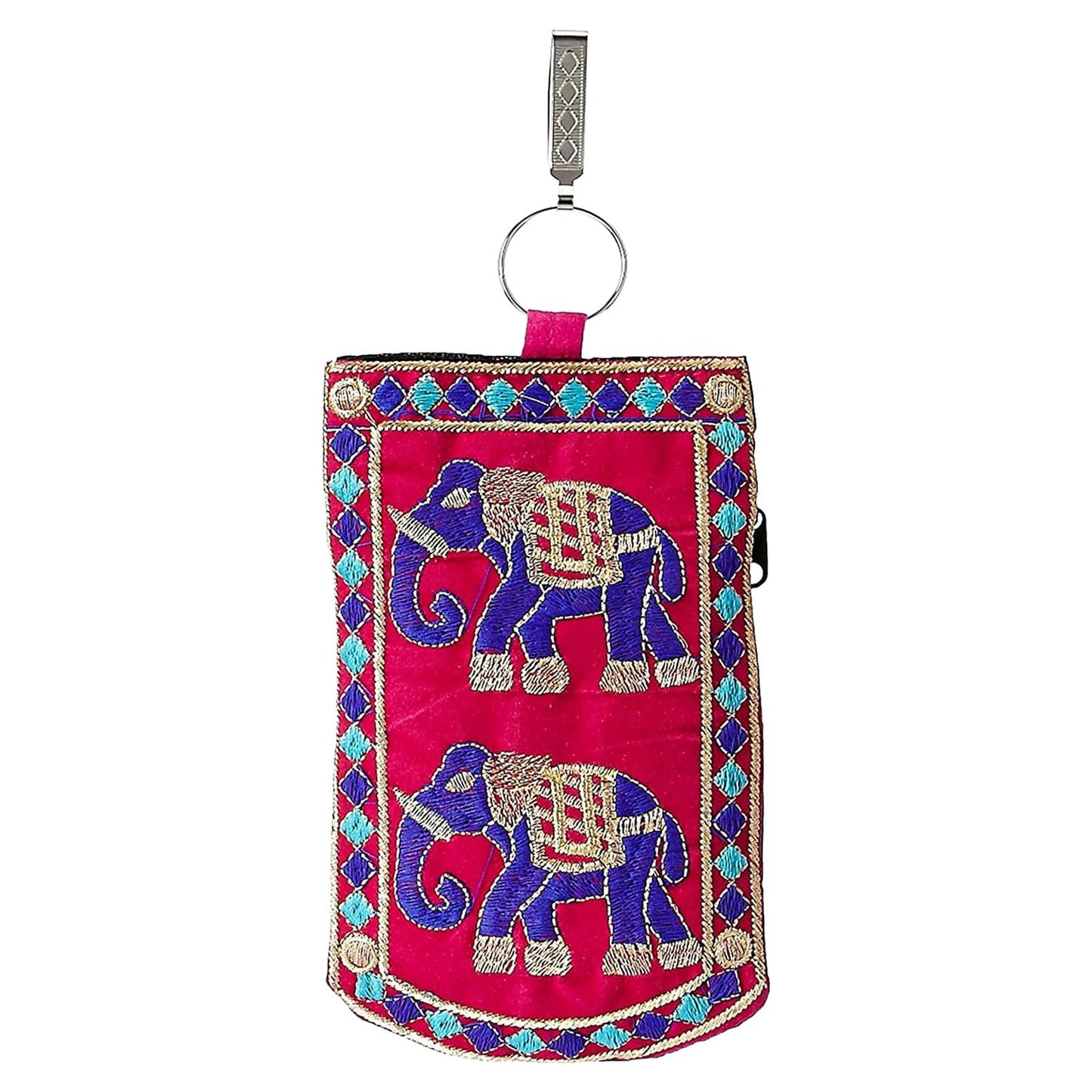 Kuber Industries Mobile Cover | Mobile Cover with Saree Hook | Mobile Bag Pouch for Woman | Wedding Mobile Cover | Embroided Velvet Mobile Cover | Pack of 2 | Assorted
