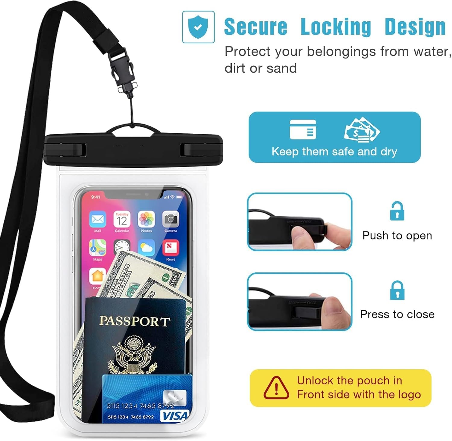 PulGos 1 Pc Waterproof Phone Cover Pouch with Lanyard – IPX8 Certified Dry Bag Case for iPhone & Android, 100% Waterproof, Touchscreen Friendly for Swimming, Beach Outings & Outdoor Adventures (Blue)