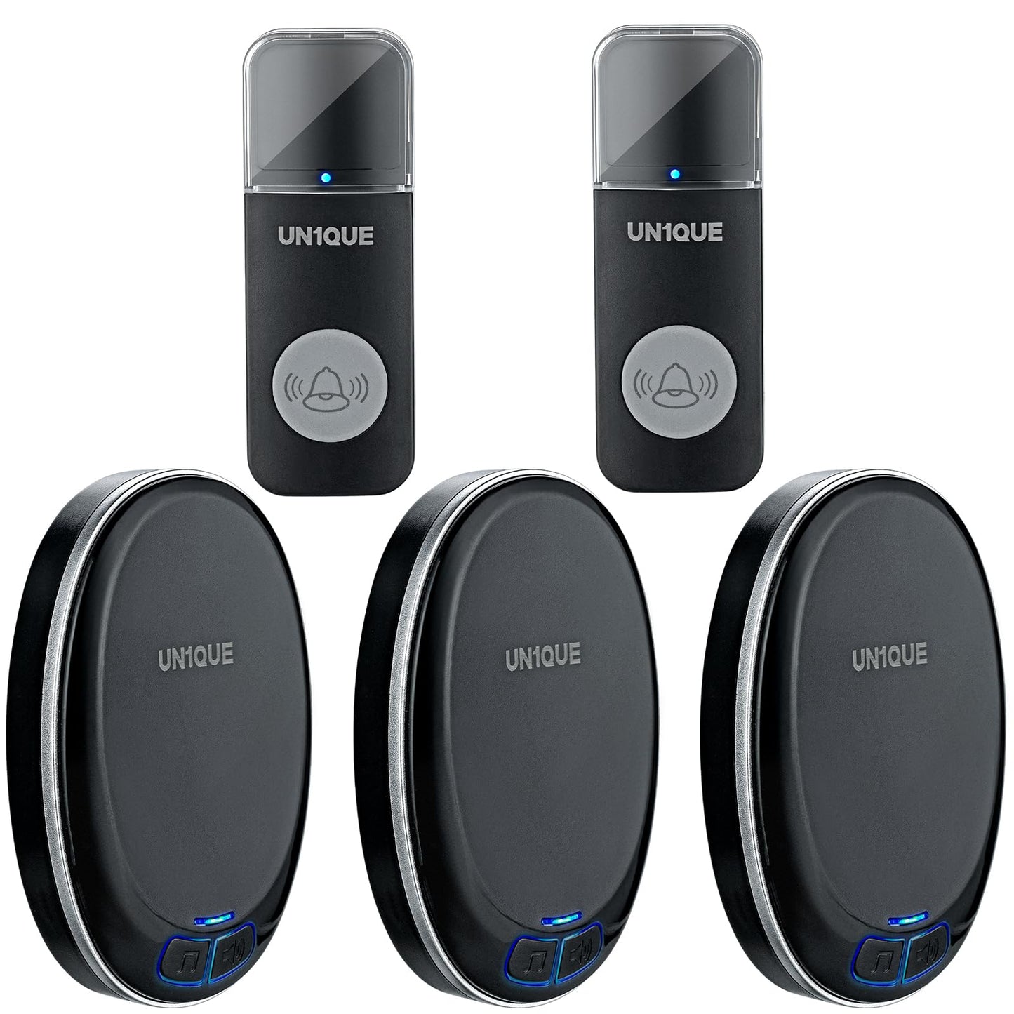 UN1QUE Wireless Door Bell for Home - Small Calling Bell for Office, 1000ft Long Range with 36 Chimes, 100dB Louder Volume, 4 Level Volume, LED Light, Info Board Design, IP44 Waterproof