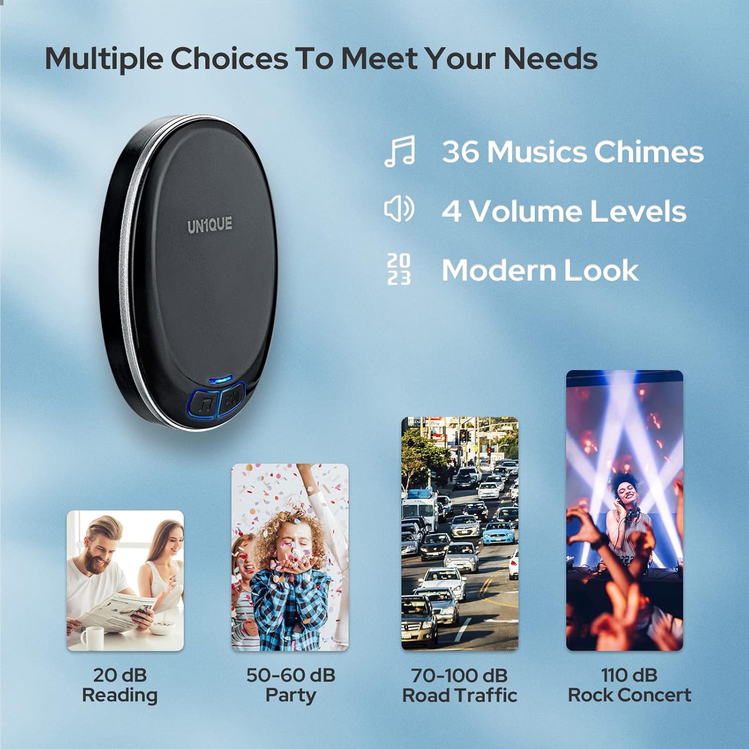 UN1QUE Wireless Door Bell for Home - Small Calling Bell for Office, 1000ft Long Range with 36 Chimes, 100dB Louder Volume, 4 Level Volume, LED Light, Info Board Design, IP44 Waterproof