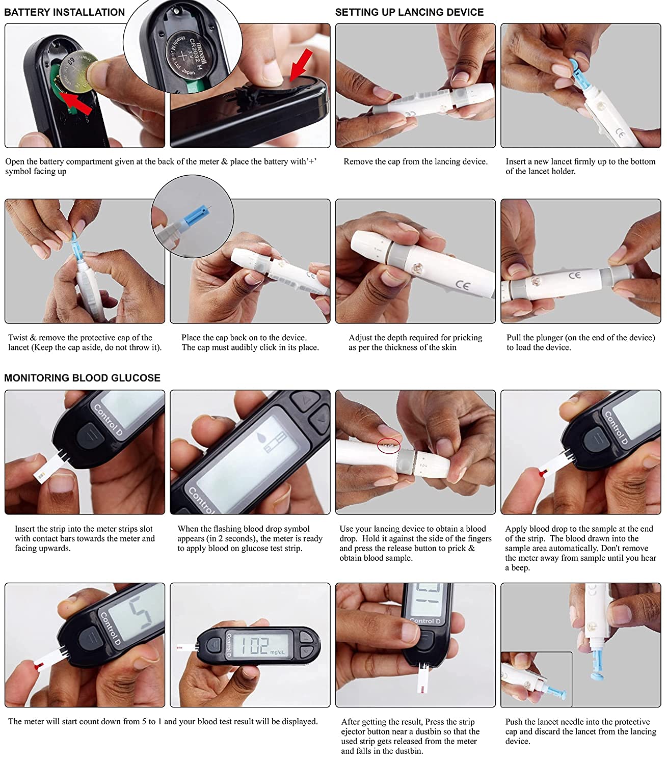 Control D Blood Glucose Sugar Testing Monitor with 10 Strips | Glucometer (White)