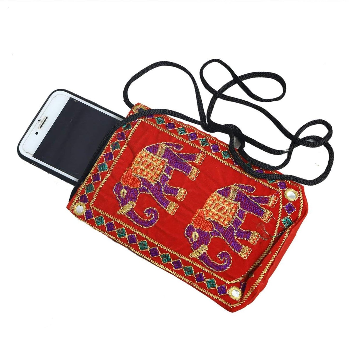 Kuber Industries Mobile Cover | Mobile Cover with Saree Hook | Mobile Bag Pouch for Woman | Wedding Mobile Cover | Embroided Velvet Mobile Cover | Pack of 2 | Assorted