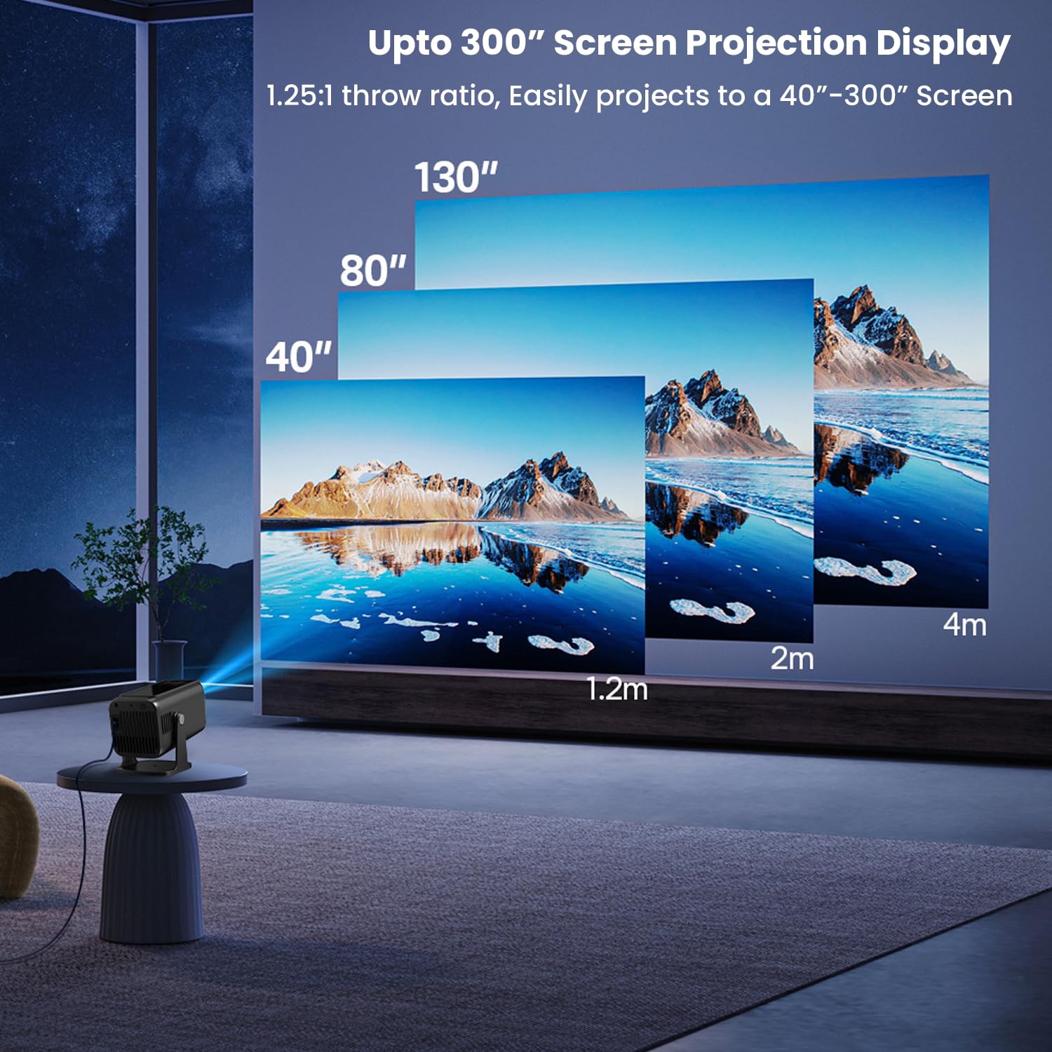 WZATCO Yuva Go Pro Fully Automatic Native 1080P Android 13.0 Smart Projector, Auto Focus, Auto 4D Keystone, 4X Brighter, 4K HDR Support, Rotatable Design, WiFi 6 & BT, Screen Mirroring, ARC, Black