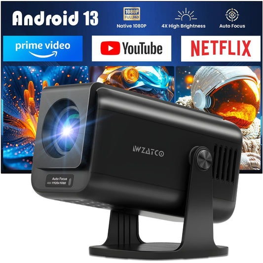 WZATCO Yuva Go Pro Fully Automatic Native 1080P Android 13.0 Smart Projector, Auto Focus, Auto 4D Keystone, 4X Brighter, 4K HDR Support, Rotatable Design, WiFi 6 & BT, Screen Mirroring, ARC, Black