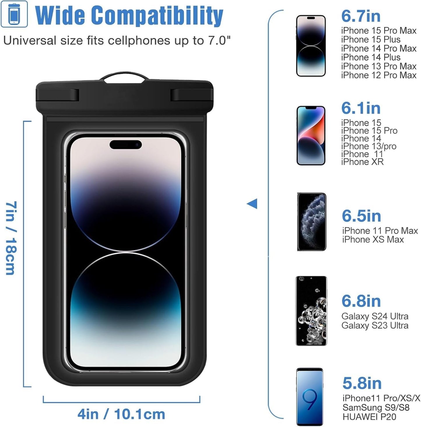 PulGos 1 Pc Waterproof Phone Cover Pouch with Lanyard – IPX8 Certified Dry Bag Case for iPhone & Android, 100% Waterproof, Touchscreen Friendly for Swimming, Beach Outings & Outdoor Adventures (Blue)