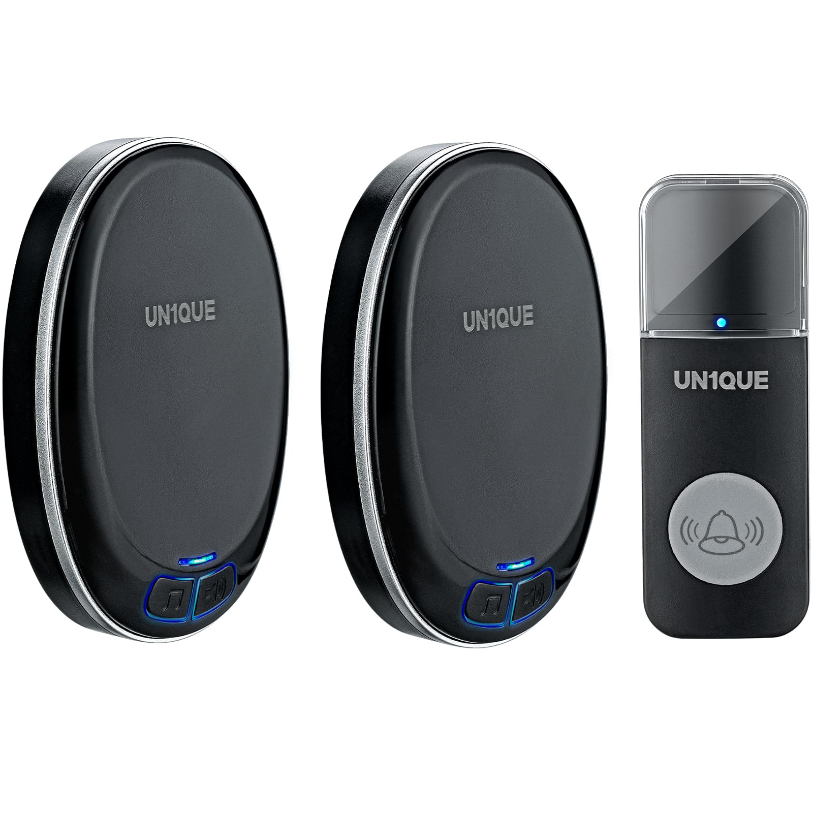 UN1QUE Wireless Door Bell for Home - Small Calling Bell for Office, 1000ft Long Range with 36 Chimes, 100dB Louder Volume, 4 Level Volume, LED Light, Info Board Design, IP44 Waterproof
