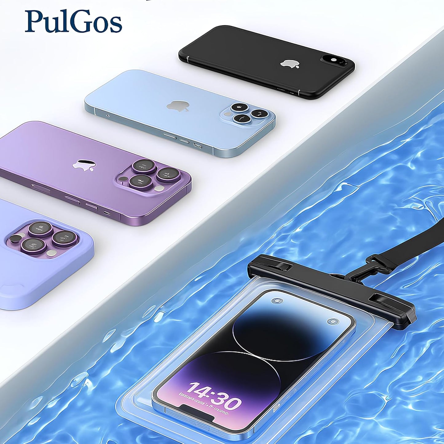 PulGos 1 Pc Waterproof Phone Cover Pouch with Lanyard – IPX8 Certified Dry Bag Case for iPhone & Android, 100% Waterproof, Touchscreen Friendly for Swimming, Beach Outings & Outdoor Adventures (Blue)