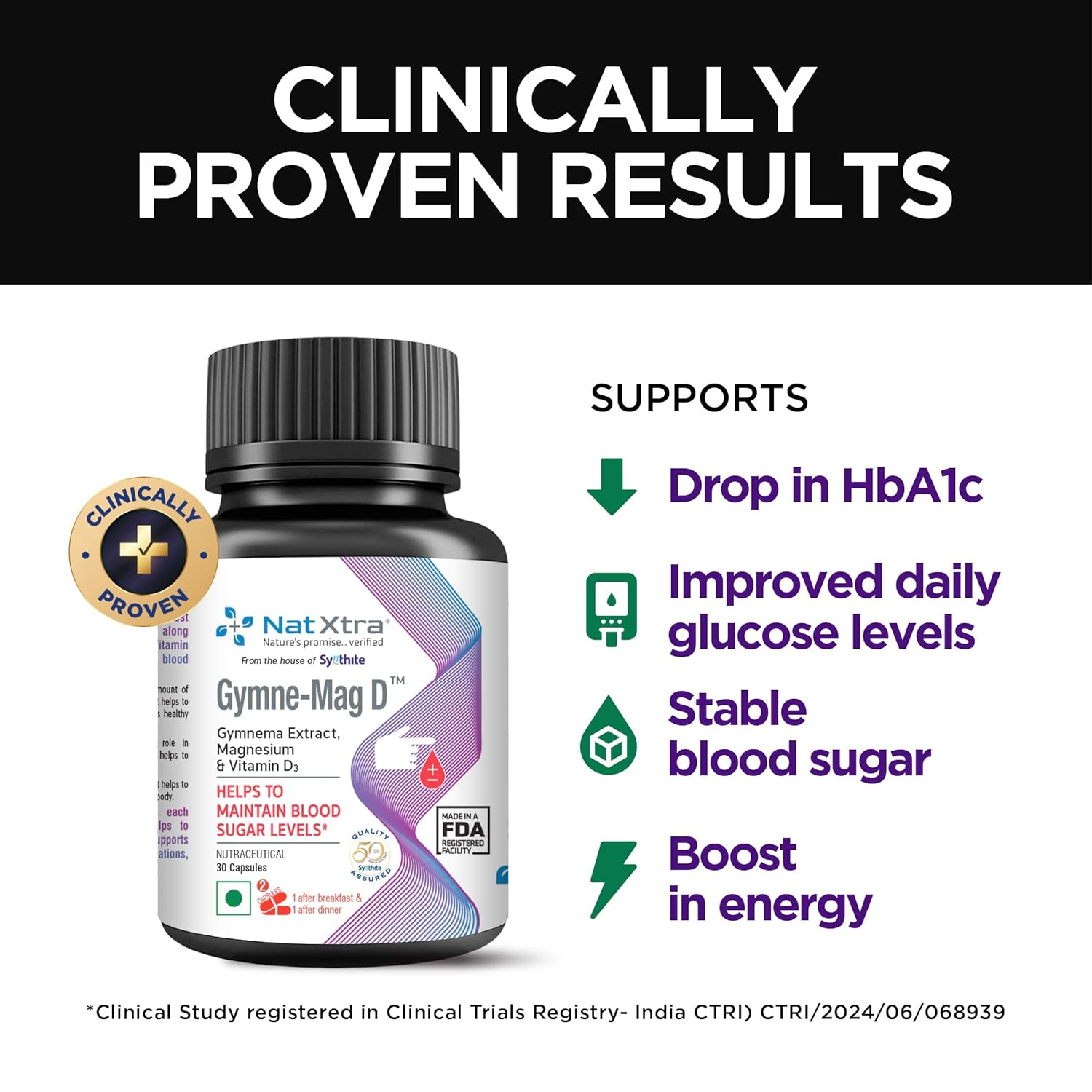 Natxtra Gymne-Mag D | Blood Sugar Support Supplement | Gymnema Sylvestre, Magnesium, & Vitamin D3 | Reduces Cravings, Promotes Healthy Glucose Metabolism | 180 Capsules