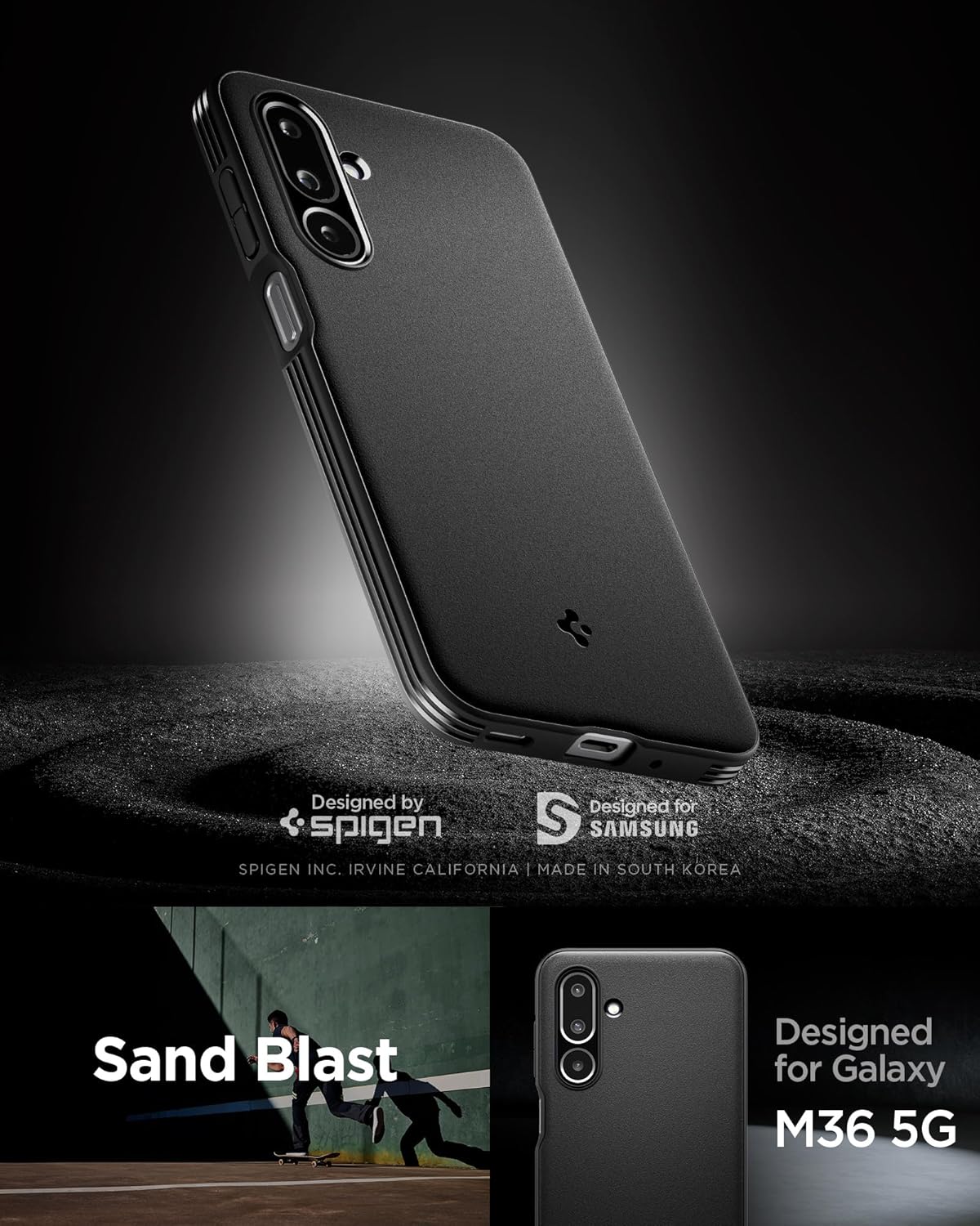 Spigen Essential Sand Blast for Samsung Galaxy M36 5G / F36 5G Case, Galaxy M36 5G / F36 5G Back Cover - Matte Black